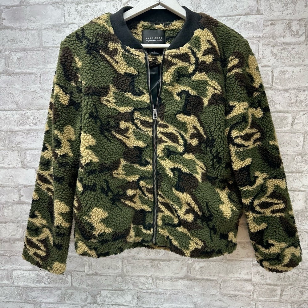SANCTUARY camouflage fleece jacket women’s size medium